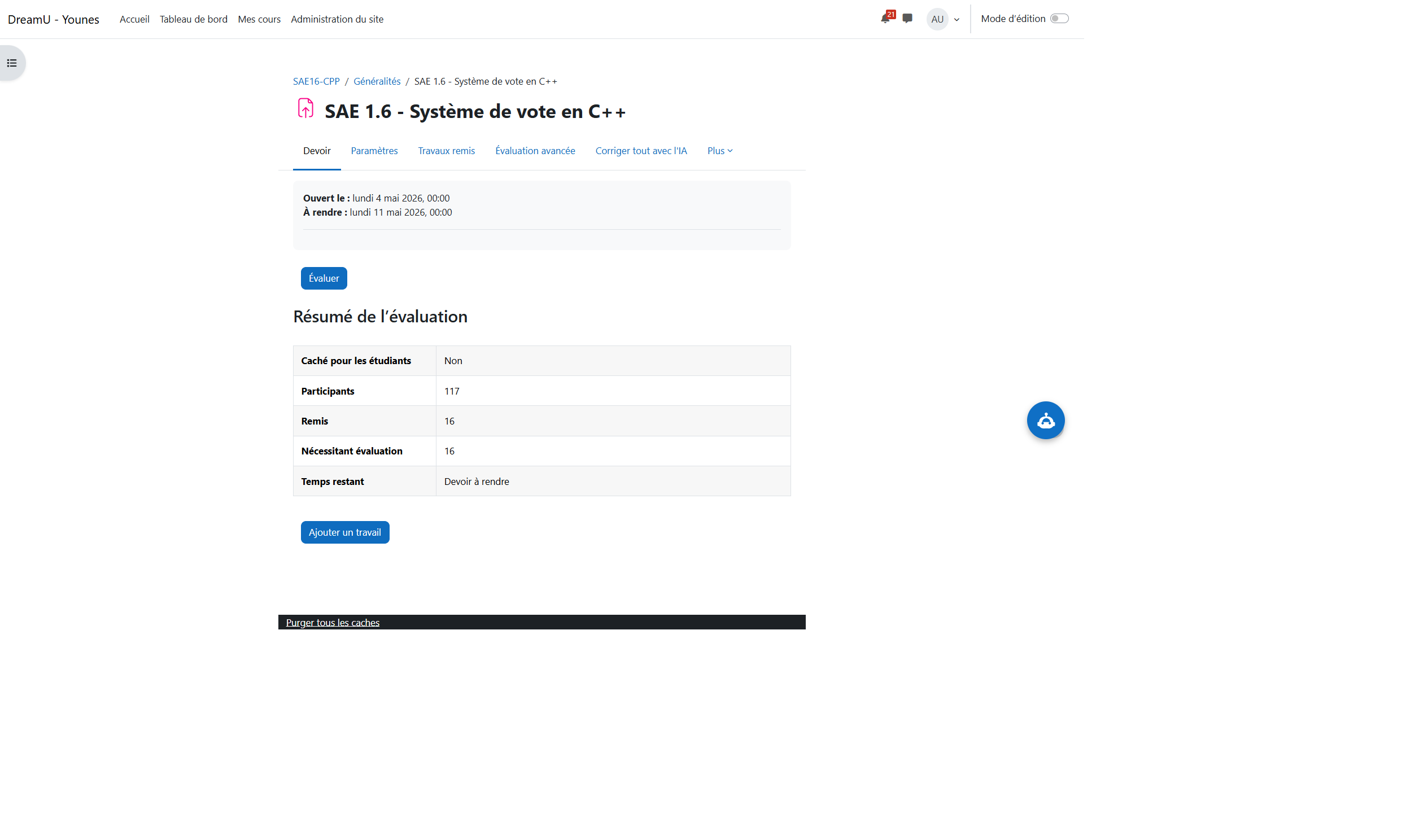 Paramètres du devoir avec AI Grader
