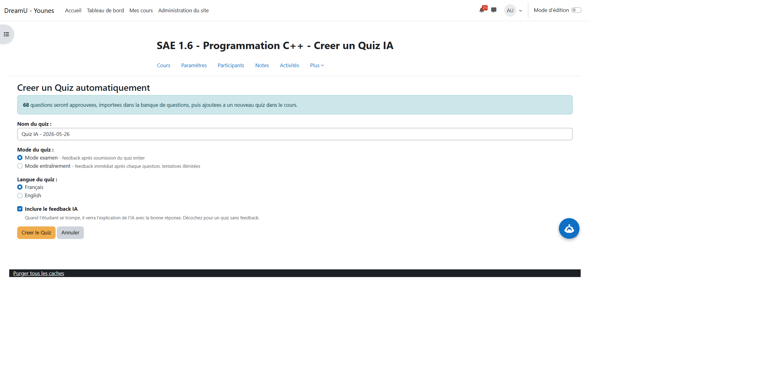 Création de quiz