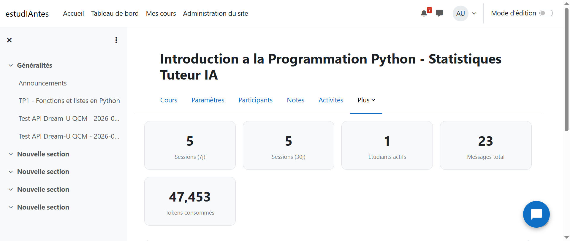 Dashboard enseignant