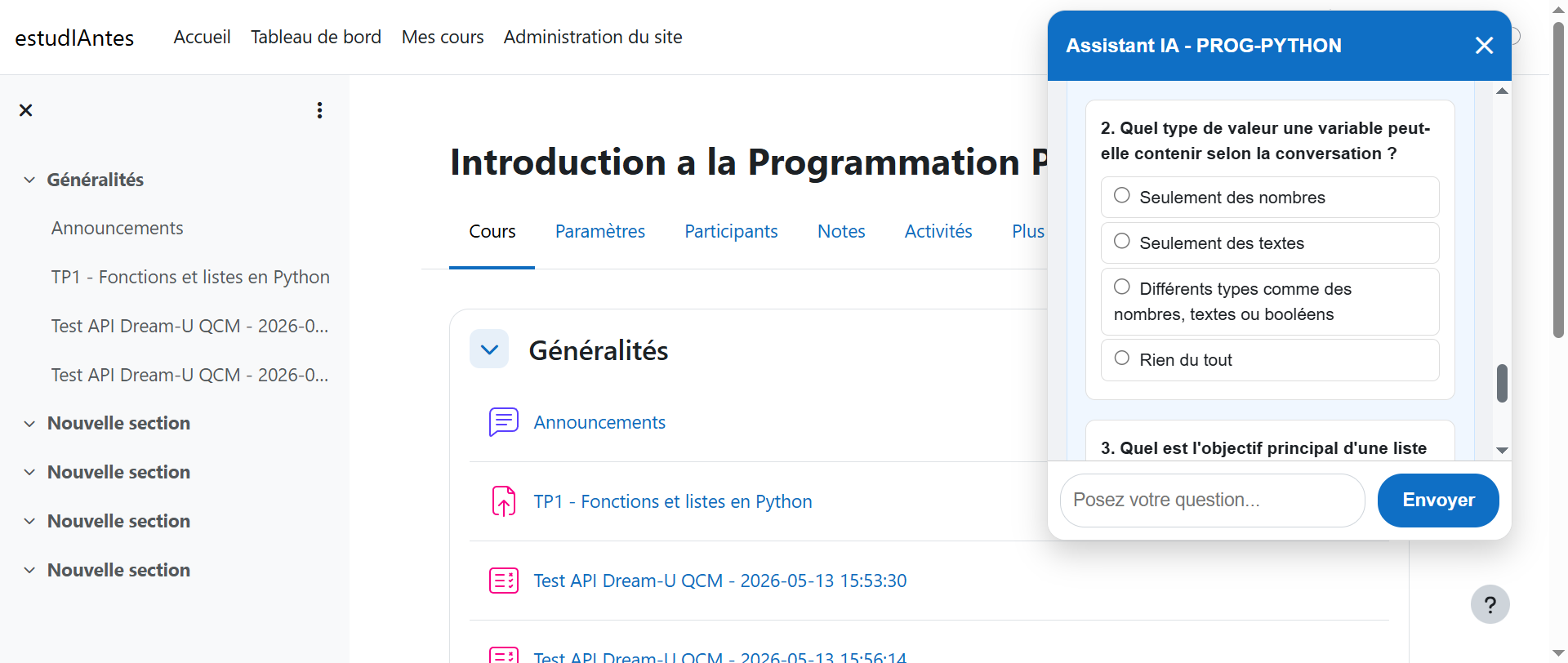 Mini-quiz dans le chat